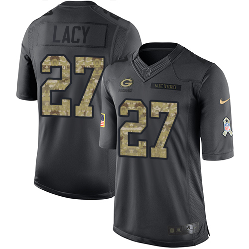 Men's Limited Eddie Lacy Nike Jersey Black - #27 2016 Salute to Service NFL Green Bay Packers